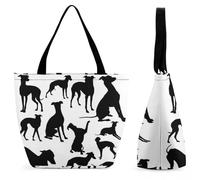 Qjjinxior Borsa tote con cerniera, borsa da spiaggia grigia con pipistrelli di Halloween, grande borsa a tracolla per tutti i giorni, viaggio, Cane Levriero Italiano, 28.5 x 18 x 32.5 cm