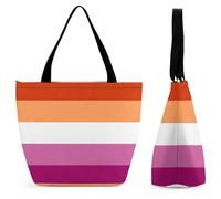 Qjjinxior Borsa tote con cerniera, borsa da spiaggia per gatti con filo, grande borsa a tracolla per tutti i giorni, viaggio, Bandiera Lesbian Pride, 28.5 x 18 x 32.5 cm