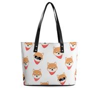 Qjjinxior Borsa tote da donna, borsa a mano Manta Ray e pesce, borsa a tracolla da donna per lavoro quotidiano viaggi, Bel cane Shiba Lnu, 29*34*14cm