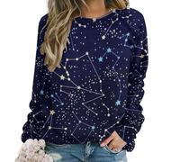 Qjjinxior Maglione casual da donna, felpa verde con piante della giungla tropicale per le donne, girocollo a maniche lunghe, Bagliore nel buio costellazioni mezzanotte, S