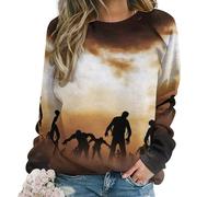 Qjjinxior Maglione casual da donna, felpe con cavallo nero da donna, girocollo a maniche lunghe, Zombies Dead Men Walking Body at Night, XXL