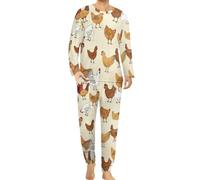 Qjjinxior Pigiama da uomo a girocollo, grazioso pigiama a forma di pinguino, pigiama da uomo con tasche, Una fuga di polli, XL