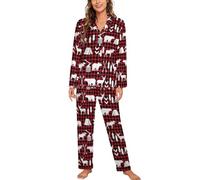 Qjjinxior Set pigiama colorato con fuochi d'artificio, da donna, a maniche lunghe, con tasche, Buffalo Plaid Woodland Christmas, L