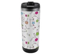 Qjjinxior Tazza da caffè da viaggio isolata in acciaio inox da 380 ml, motivo esperimento chimico, tazza da viaggio con coperchio a tenuta stagna, fondo antiscivolo
