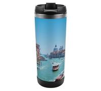 Qjjinxior Tazza da caffè da viaggio isolata in acciaio inox da 380 ml, Venezia Italia, tazza da viaggio con coperchio a tenuta stagna, fondo antiscivolo