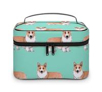 Qjjinxior Trousse per cosmetici, borsa da trucco Antelope Canyon, borsa da viaggio in pelle per donne, Carino Corgi Pet e tè al latte, 25x18x15cm