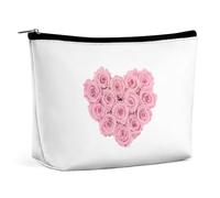 Qjjinxior Trousse per cosmetici, leopardo e zebra, borsa da toilette portatile con cerniera per uso quotidiano, viaggio, Rose a forma di cuore, Taglia unica