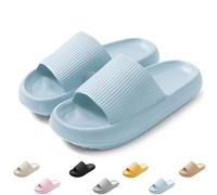 QJJQ Ciabatte Donna Uomo Comode Slide Nuvole Ultra Morbide Casa Pantofole Sandalo Estive Antiscivolo da Mare Spiaggia Piscina, Blu, 36-37 EU