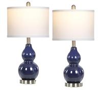 QJRGUY 22-inch Lampegno Ceramic Gourdaletto da Cartiera 2-Pack, Scheda in Lino, Bulbi Included, Adatto alla Stanza da Bagno o Ufficio (Blu)