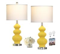 QJRGUY Due Lampi Ceramicati da Tre Ghirlande con Portaletti USB e Fili per Accesso, Disponibili per Soggiorno, Camera o Ufficio (Giallo)