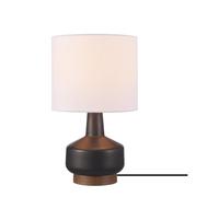 QJRGUY Table Lamp Ceramic Matte Black, Linen Shade, Decorative Mid-Century, Compact, Wood Accent, Adjustable Light, 60W Compatible