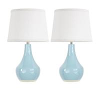 QJRGUY Table Lamp Ceramic Two-Piece Decor Living Room Bedroom Nightstand Gift Home Office Style (Blu)