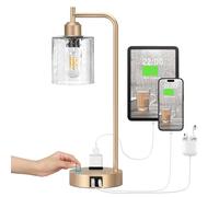 QJRGUY Table Lamp con Sfumato di Vetro, Porta Accessori USB e Connesso, Ottimale per Ufficio o Pianebanda (Sceglie tra 7 Colori)