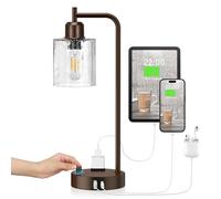 QJRGUY Table Lamp in Style: Retro & Fusion with USB Port And Dimmable Function, Suitable for Home Office Bedside Decor (Brown)