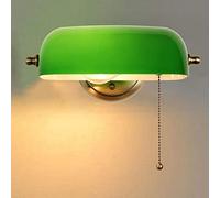 QJUZO Applique in Vetro Verde Banchiere, Lampada Da Parete Retrò Con Interruttore A Tirante, Lampada Da Comodino Vintage Tradizionale Lampada A Muro Metallo Orientabile Decorativa E27 Illuminazione