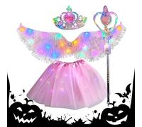 Qkbuza Costume da angelo per ragazza, costume da angelo con illuminate per bambini, vestito da fata per scuola, matrimonio, cosplay, festa di compleanno, Natale, eventi festivi, Rosa, Se référer