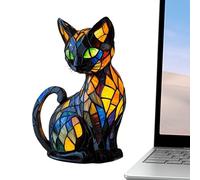 Qkbuza Lampada in colorato Lampada da tavolo a forma di gatto in colorato in resina, 17 x 10 x 10 cm, simpatico gatto nero, lampade da comodino a LED scultura spettrale a tema domestico