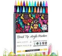 Qkbuza Pennarelli acrilici, impermeabili a doppia punta, pennarelli acrilici con punta a pennello e punta fine, forniture artistiche a doppio colore per pittura su roccia e artigianato