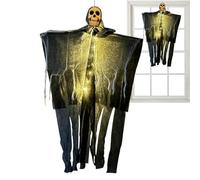 Qkbuza Scheletro di Halloween, accessorio per la casa infestata, accessorio luminoso galleggiante con nebbia per parete cortile festa mascherata carnevale giardino aula