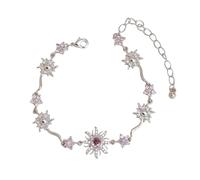 QKCQQTS Bracciale regolabile in oro con girasole, eleganti bracciali floreali con zirconi viola, per donna o regalo di San Valentino (Silver)