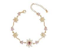 QKCQQTS Bracciale regolabile in oro con girasole, eleganti bracciali floreali con zirconi viola, per donna o regalo di San Valentino (Gold)