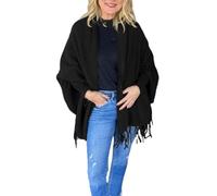 QKCQQTS Cardigan con nappe da donna, poncho, maglione, scialle da donna, cappotto aperto sul davanti, sciarpa con maniche (One Size,Black)
