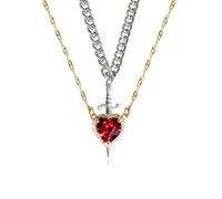 QKCQQTS Collana Cuore e Spada, Collana Abbinata a Forma di Cuore con Cristallo Rosso e Spada Punk, Collana per Coppie con Spada a Cuore (Shape-d)