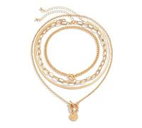 QKEOISUD 4 collane a strati dorate da donna, accessori alla moda a spina di pesce, collana a catena con clip a forma di moneta retrò, ciondolo a medaglione (oro)