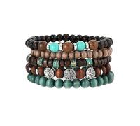 QKEOISUD 5 braccialetti con perline in stile bohémien, multistrato, impilabili, in legno e lega, design con albero della vita, fatti a mano, elastici per la portabilità, idea regalo per uomini e donne
