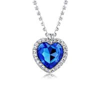 QKEOISUD Collana con ciondolo a forma di cuore dell'oceano, serie Ocean, accessorio alla moda, con cristallo blu reale, da donna, con ciondolo con zaffiro, gioiello per la festa della
