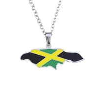 QKEOISUD Collana con mappa della Giamaica e bandiera per donne e uomini, alla moda, unisex, con ciondolo a forma di bandiera del paese, in acciaio inossidabile, collana con ciondolo hip-hop alla moda