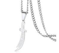 QKEOISUD Collana con spada per uomo e donna Zulfiqar Spada, Imam Ali Zulfiqar Ciondolo Arabo Rune in Acciaio Inox Islamico Musulmano Maschio Talismano Amuleto Religioso Commemorare Gioielli Regalo