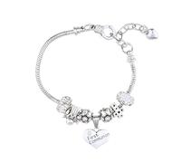 QKEOISUD Regalo per la prima comunione per ragazze, braccialetto con perline a forma di angelo con croce e cuore, grazioso accessorio in lega d'argento (18 cm)