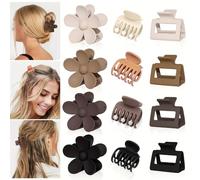 QKEPCY 12 Pezzi Lusso Set di Mollettone Capelli Donna Forte Antiscivolo Pinza Colori Neutri Fermaglio di Artiglio Elegante Tenuta Francese Accessori Ideali Per Ogni Stile