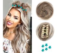 QKEPCY 2PCS Chignon Finto per Capelli per Donne Ragazze Chignon Facile per Capelli Finti Ondulatoc Accoppiato con 5PCS Clips Floreali