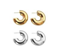 QKEPCY 2 Paia Orecchini a Cerchio Spessi Lucidi Stile Minimalista Orecchini Semicerchio Metallici Bicolore Accessori Donna Gioielli Quotidiani