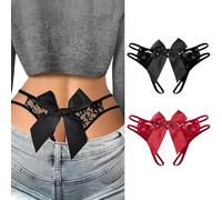 QKEPCY 2 Pezzi Set di Mutandine Slip Donna Pizzo con Fiocco Decorativo Mutande Strappy Design Intimo Elegante Culotte Trasparenti(M)