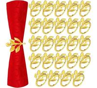 QKEPCY 24 Anelli Portatovagliolo Foglia Decorativi Eleganti Metallo Dorato Tavola Matrimonio Banchetto Cena Natale Pasqua