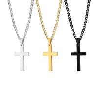 QKEPCY 3 Pezzi Collana Croce Uomo Collane con Pendente Crocifisso in Lega Argento Oro Nero 60 cm Gioielli per Uomini e Ragazzi Ideale per Battesimo e Uso Quotidiano (B)