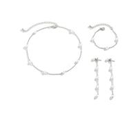 QKEPCY 3 Pezzi Set Gioielli Perle Simulata Orecchini Collana Bracciale Regolabile Bigiotteria Elegante Parure Set per Donna (Argento)