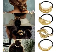 QKEPCY 4 Pezzi Elastici Capelli Metallici Lusso Forme Diverse Accessori Acconciatura Eleganti Fermacoda Decorativi Dorati