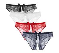 QKEPCY 4 Pezzi Set di Mutandine Slip Donna Pizzo Trasparente Fiocco Decorativo Culotte Mutande Eleganti Intimo Traspirante Morbido Confortevole (M)