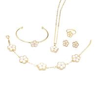QKEPCY 5 Pezzi Parure Gioielli Donna Fiore Margherita Collana Bracciale Orecchini Anello Bracciale Rigido Set Gioielli Eleganti