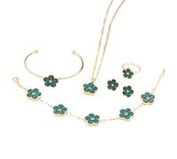 QKEPCY 5 Pezzi Parure Gioielli Donna Fiore Margherita Collana Bracciale Orecchini Anello Bracciale Rigido Set Gioielli Eleganti