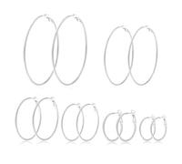 QKEPCY 6 Paia Orecchini a Cerchio da Donna Acciaio Inossidabile Orecchini Set 18K Oro Argento Ipoallergenici Regali di Gioielli 20/30/40/50/60/70mm（Argento）