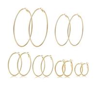 QKEPCY 6 Paia Orecchini a Cerchio da Donna Acciaio Inossidabile Orecchini Set 18K Oro Argento Ipoallergenici Regali di Gioielli 20/30/40/50/60/70mm（Oro）