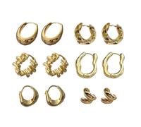 QKEPCY 6 Paia Orecchini Cerchio Geometrici Minimalisti Lucidi Placcati Oro Stile Vintage Eleganti Donna