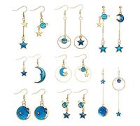 QKEPCY 8 Pairs Set Orecchini Donna Multipli Assortiti per le Donne Ragazze Orecchini Luna Stella Bohemien Nappa Grande Orecchini Pendenti Set di Orecchini Blu Gioielli Regali per le Donne