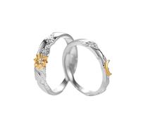 QKEPCY Anelli Coppia Sole Luna Stellare Brillanti Cristallo Argento Bicolore Gioielli Romantici Eleganti