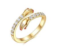 QKEPCY Anello Abbraccio Mani Brillante Zirconia Cubica Gioiello Donna Argento Regolabile Elegante